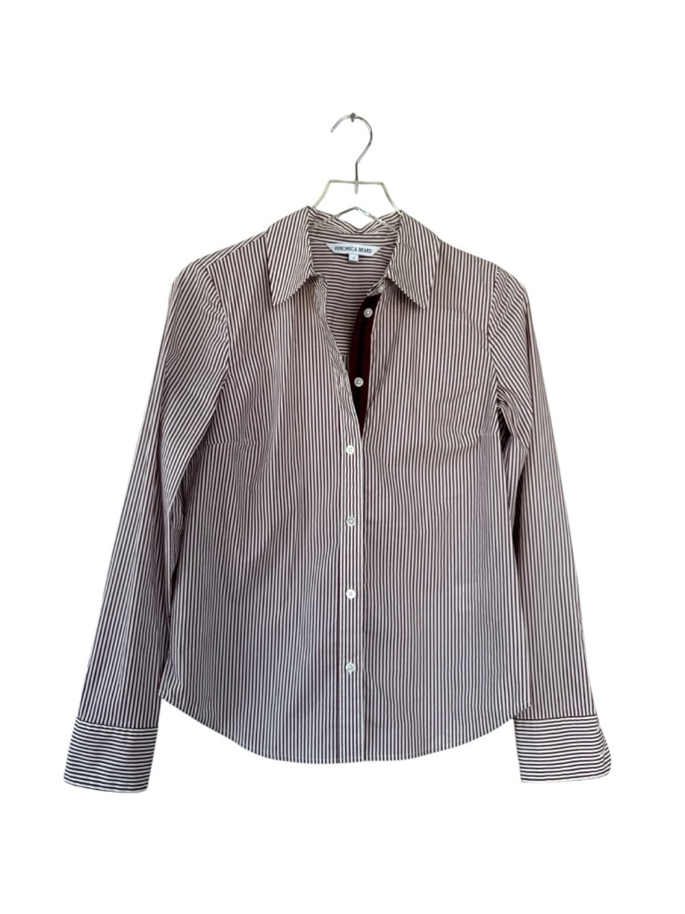 Veronica Beard Red White Stripe Button Down Shirt Pleated Contrast Placket Sz 4